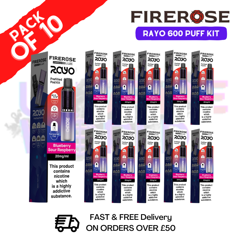 Blueberry sour raspberry Firerose 600 Puff Vape Kits Box of 10 - ukvapeworld