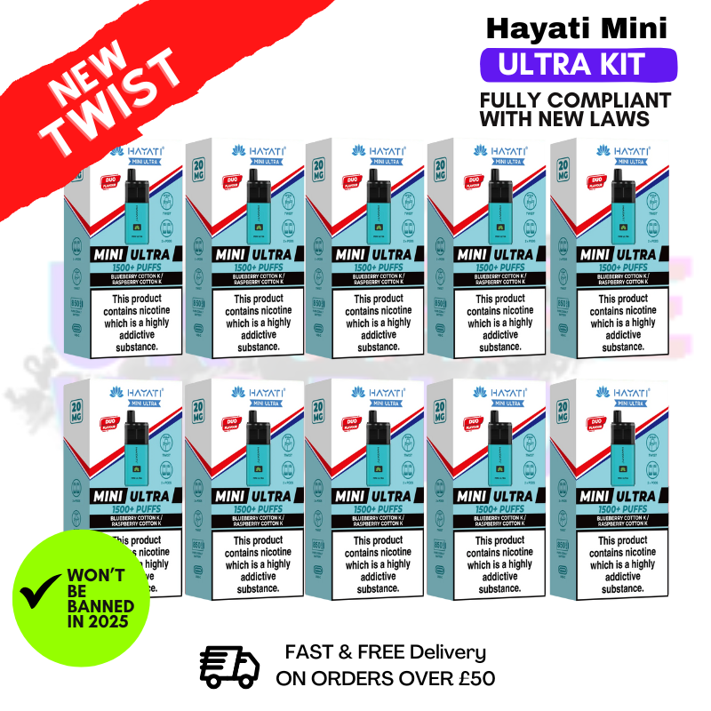 Shop Blueberry Cotton K Hayati Mini Ultra 1500 Box Of 10 - UK Vape World