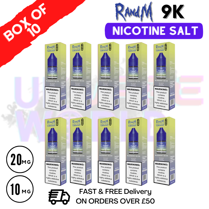 Shop Blueberry on Ice RandM 9000 Tornado Nic Salt Pack / Box of 10 - £16.99 - UK Vape World