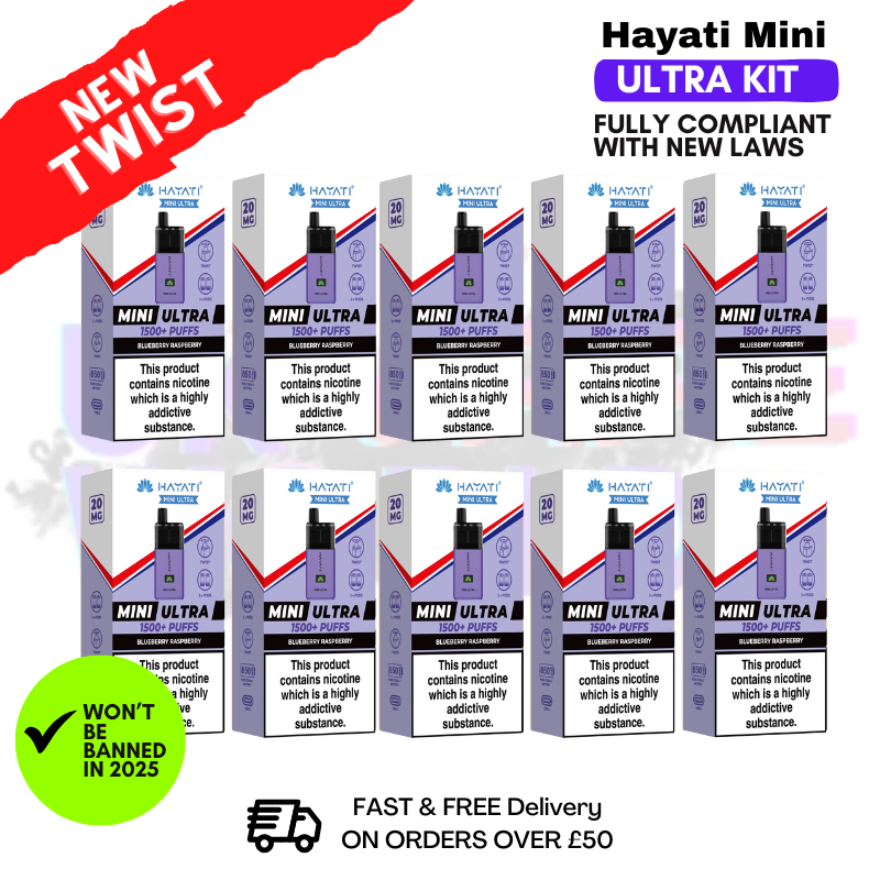 Shop Blueberry Raspberry Hayati Mini Ultra 1500 Box Of 10 - UK Vape World