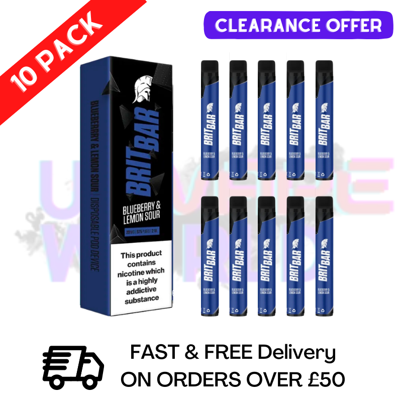 Blueberry Lemon Sour - BRIT BAR 600Puff Box of 10 (Clearance Offer) - UK Vape World