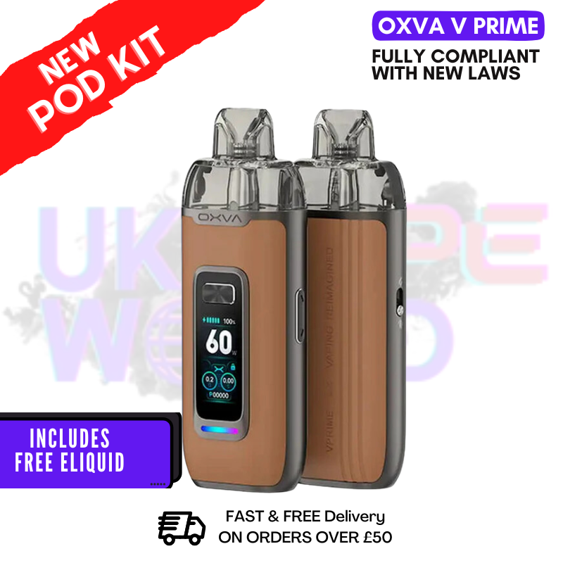 Brown Leather Oxva V Prime Pod Vape Kit + FREE NIC SALT
