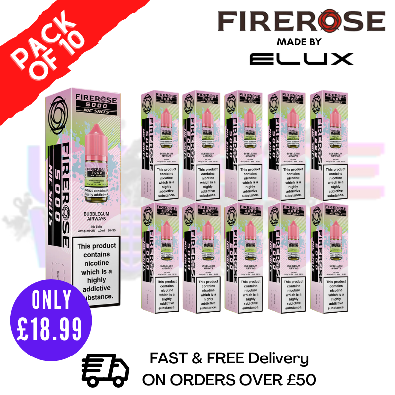 Shop Bubblegum Soda Firerose 5000 Nic Salt Box Of 10 - UK Vape World
