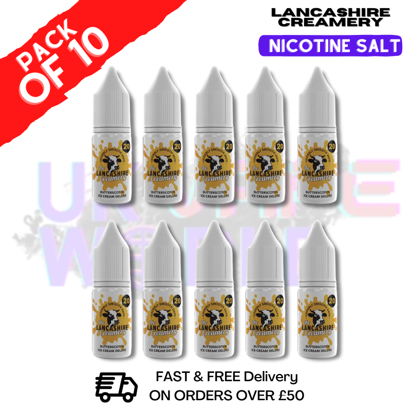 Butterscotch ICE Cream Deluxe Lancashire Creamery NicSalt Box Of 10