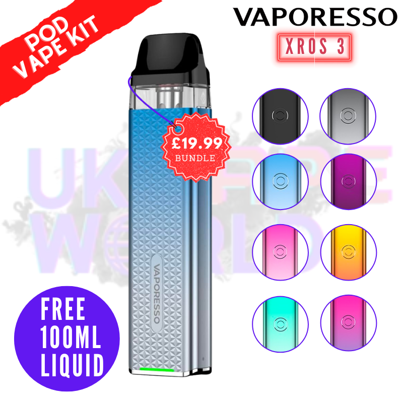 Buy Vaporesso Xros 3 Pod Vape Kit + Free 100ML Liquid Bundle - UK Vape World