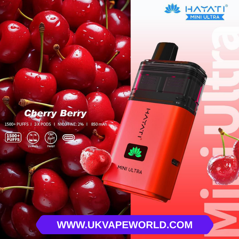 Shop Cherry Berry Hayati Mini Ultra 1500 Puff Twist Prefilled Bar - UK Vape World