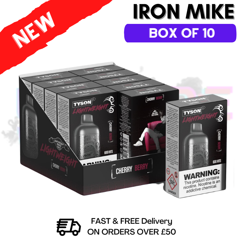 Shop Cherry Berry Tyson 2.0 600puff Vape Kit Box Of 10 Disposable - £29.99 - UK Vape World