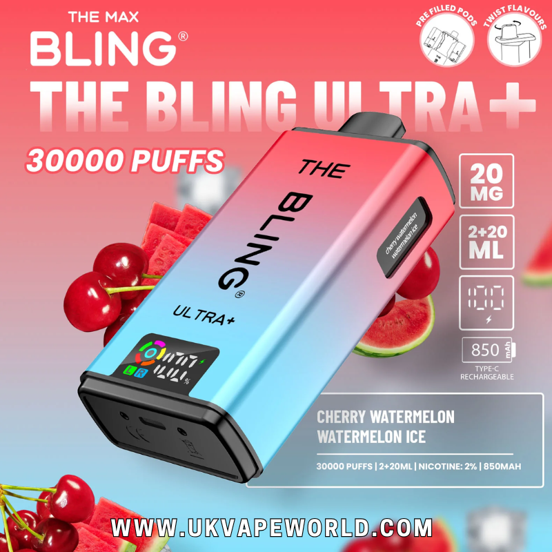 shop Cherry Watermelon/Watermelon Ice Bling 30k Ultra Plus Prefilled Pod Kit - ukvapeworld