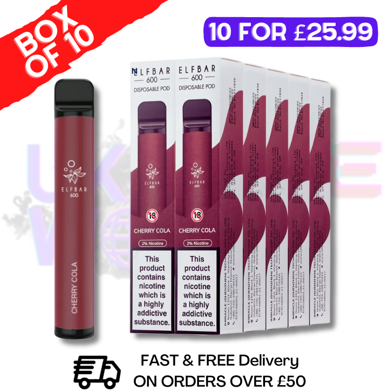 Cherry Cola Flavour New Elf Bar Pack Of 10 Disposable Vapes UK - Bulk Order - UK Vape World