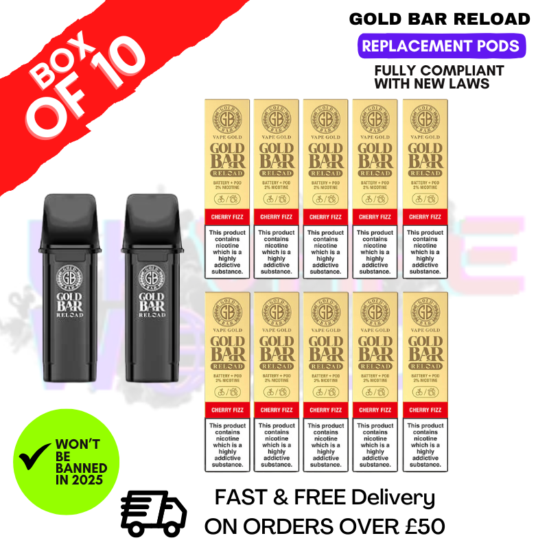 Shop Cherry Fizz Gold Bar Reload Prefilled Pods Box of 10 - UK Vape World