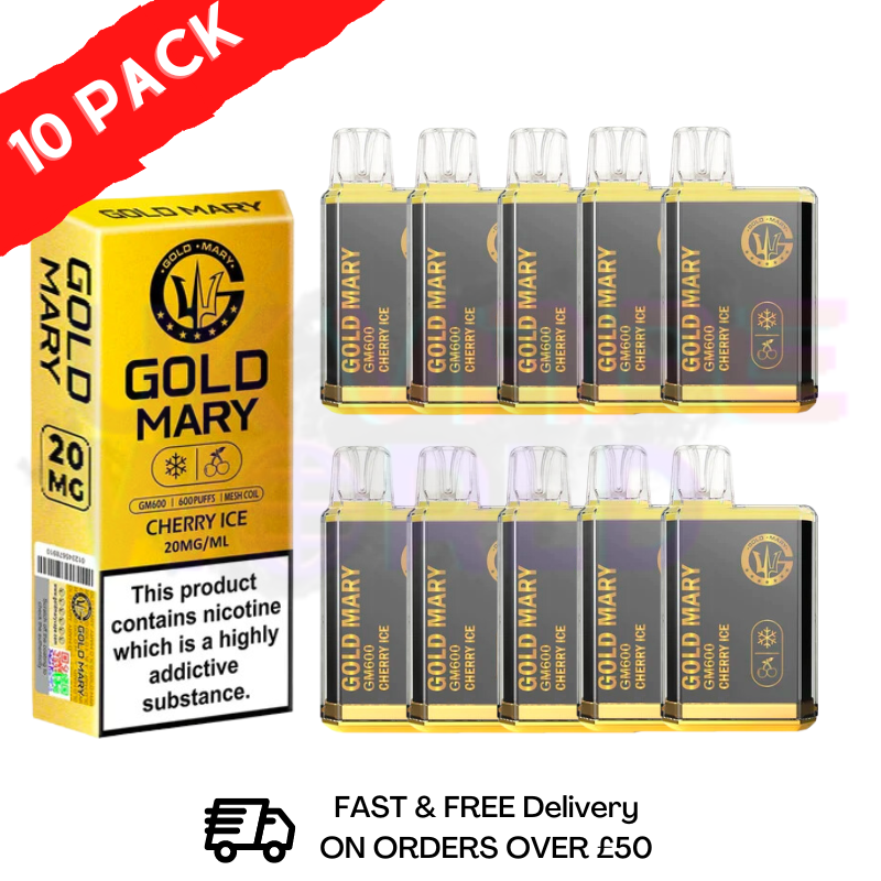Cherry ICE - Gold Mary 600Puff Box of 10 the classic taste of cherries in a refreshing and icy blend! - UK Vape World
