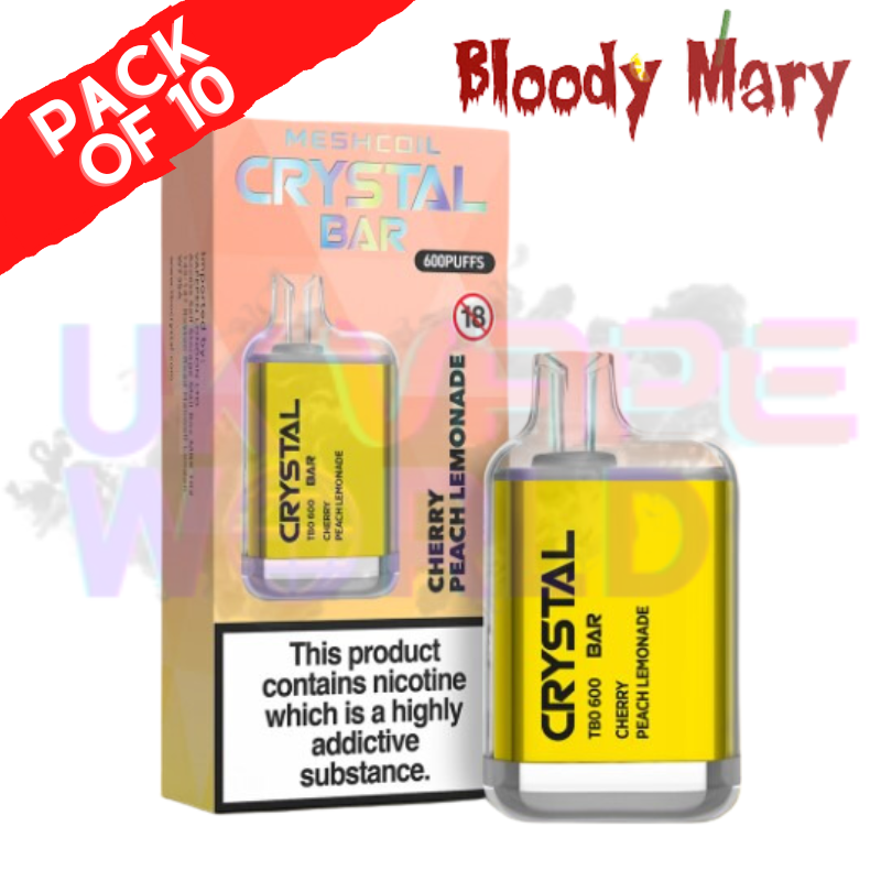 Cherry Peach Lemonade - Bloody Mary CRYSTAL 600Puff Box of 10 - UK Vape World