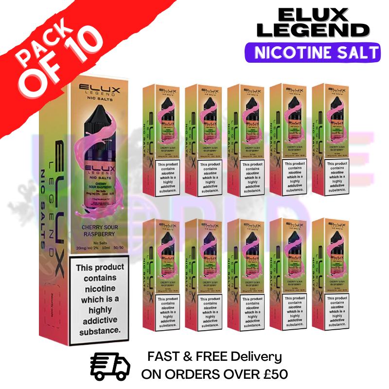 Shop Cherry Sour Raspberry Elux Legend Nic Salt Pack / BOX OF 10 - UK Vape World