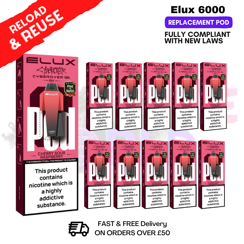 Cherry Sour Raspberry Elux 6K Replacement Pods Box Of 10