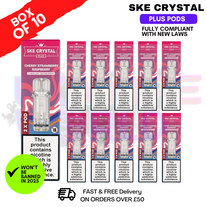 Shop Cherry Strawberry Raspberry SKE Crystal Plus Prefilled Pod Box Of 10 - UK Vape World