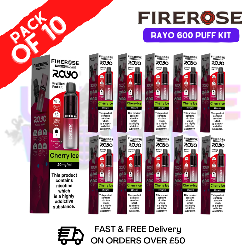 Cherry ice Firerose 600 Puff Vape Kits Box of 10 - ukvapeworld