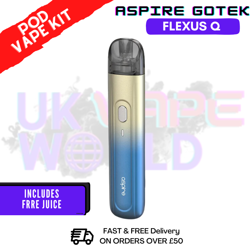 Chrome Blue Fade Aspire Flexus Q Pod Kit + Free 2x Salt