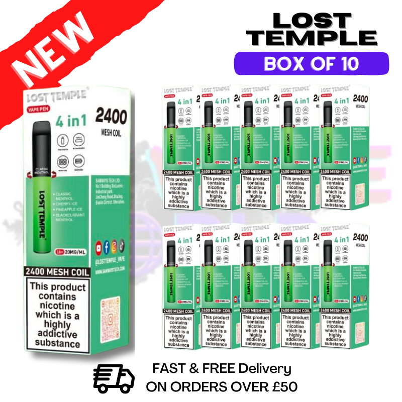 Classic Menthol - Lost Temple 2400 Puff Bar Box Of 10 - UK Vape World