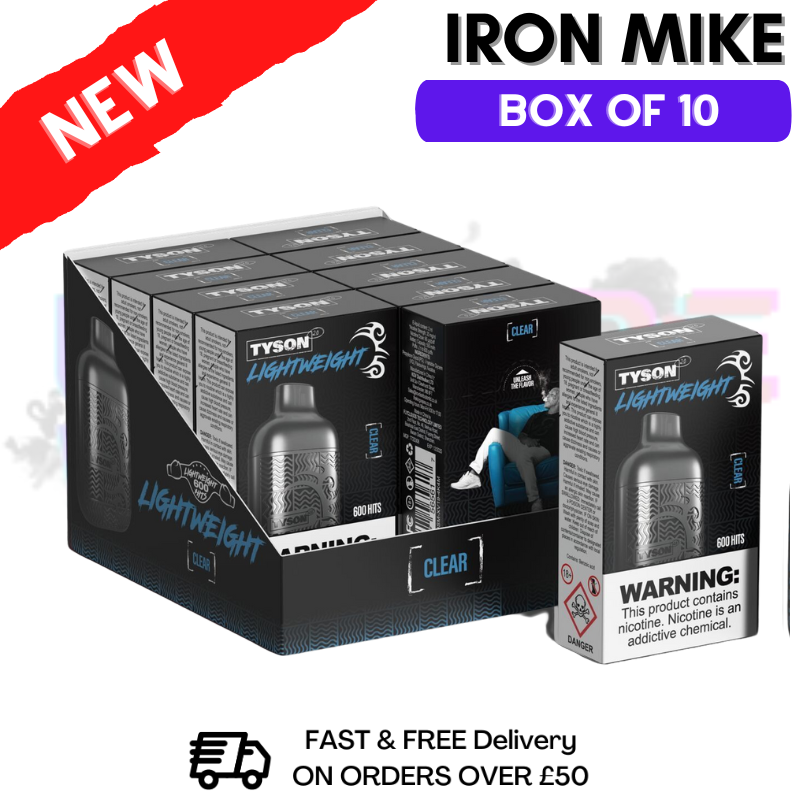 Shop Clear Tyson 2.0 600puff Vape Kit Box Of 10 Disposable - UK Vape World