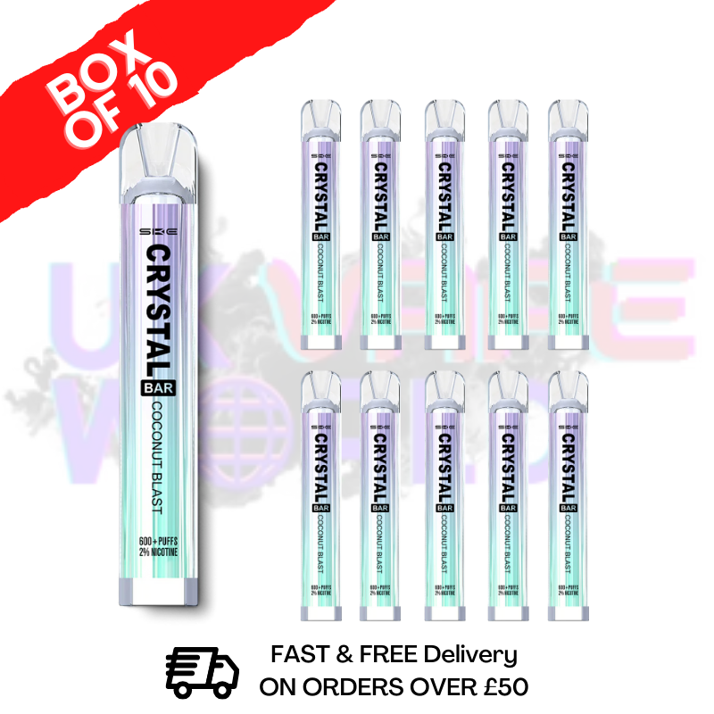 Shop Coconut Blast Crystal Bar Puffs 600 SKE Box Of 10 Disposable Bars - UK Vape World