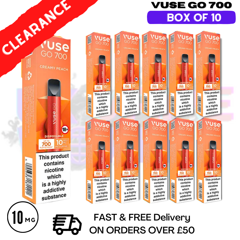 Shop Creamy Peach (10MG) - VUSE GO 700Puff Box of 10 - UK Vape World