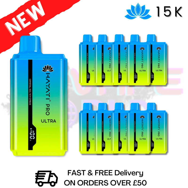Shop Crystal Ice / Icy Citrus Hayati Ultra Pro 15000 Puff 15K Box Of 10 - UK Vape World