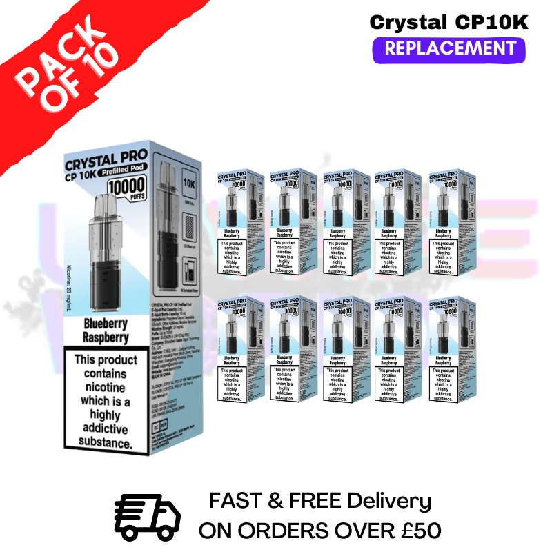 crystal pro vape refill Blue Rasp Crystal Pro CP 10K Replacement Pods Box Of 5