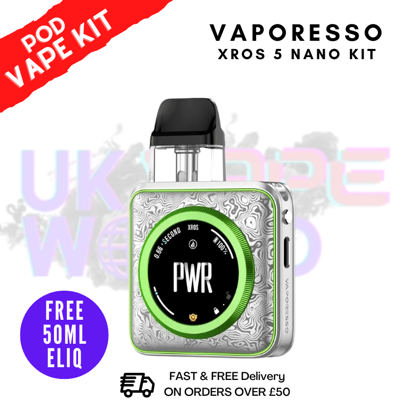 Damascus Silver Vaporesso Xros 5 NANO Pod Kit + 50mL Eliquid - ukvapeworld