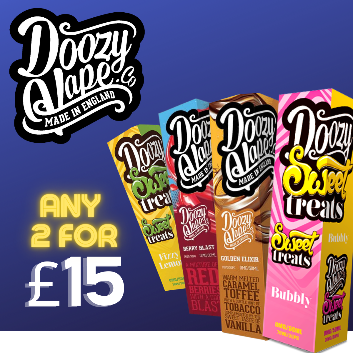  Doozy shortfills come in a 60 ml bottle with 50 ml of e-liquid and space to add a 10 ml nicotine shot, as well as a child proof cap for peace.