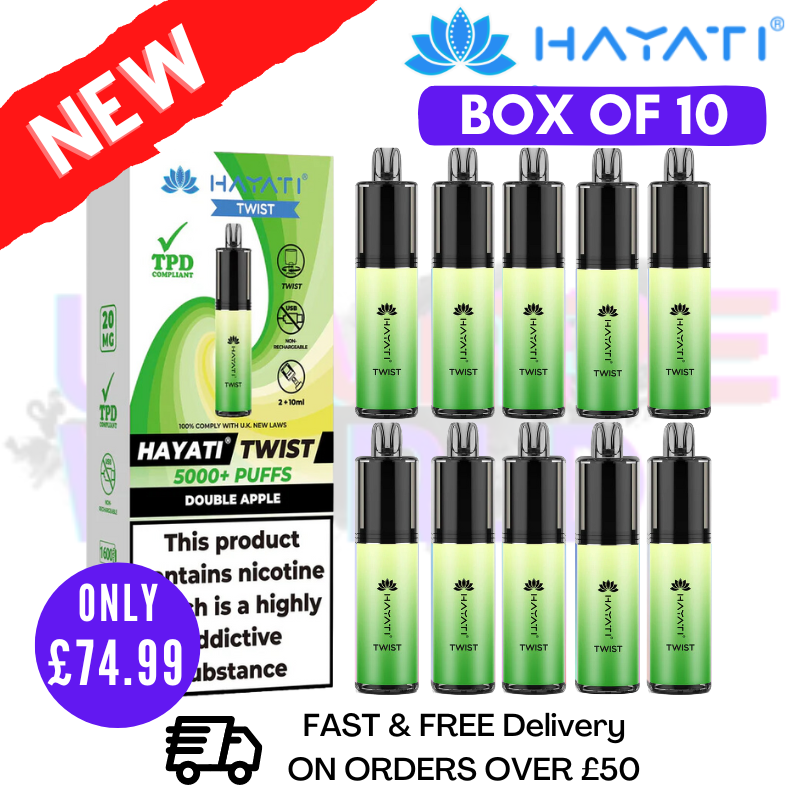 Shop Double Apple Hayati Twist 5000 Puff 5K Box Of 10 - UK Vape World