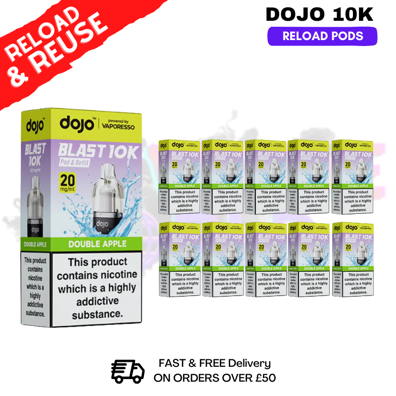 shop Double Apple Dojo Blast 10K Replacement Pods Box Of 10 - ukvapeworld