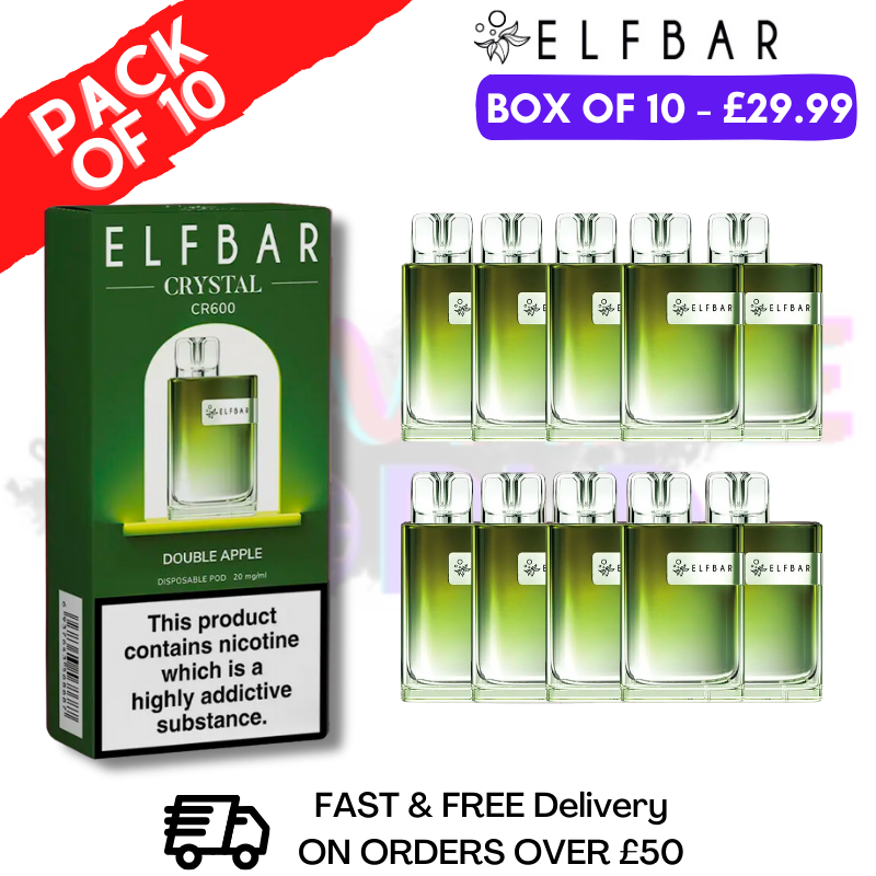 Shop Elf Bar Crystal 600puff - Double Apple Box of 10 - UK Vape World