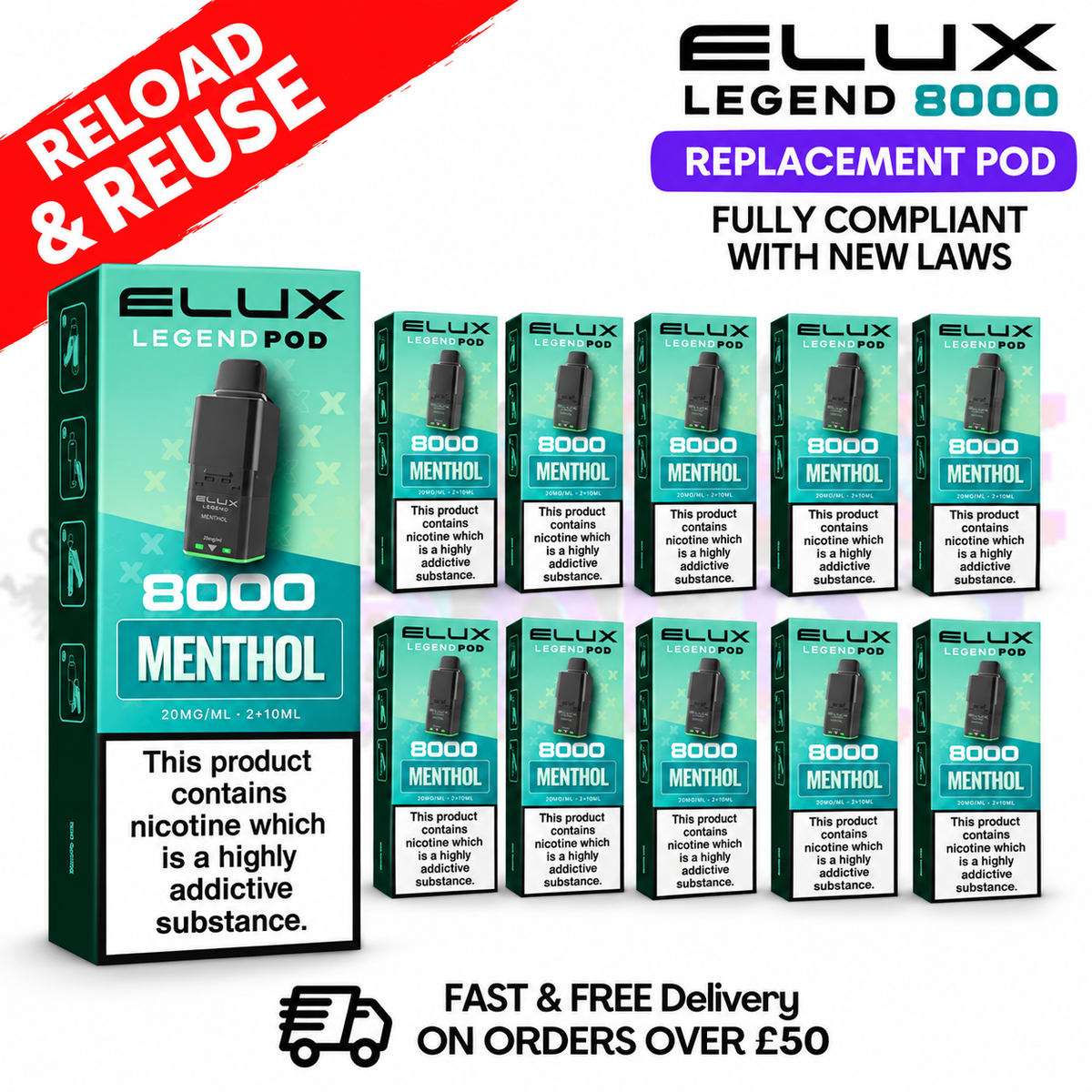 Shop Menthol Elux Legend 8K Replacement Pods Box Of 10 - UK Vape World