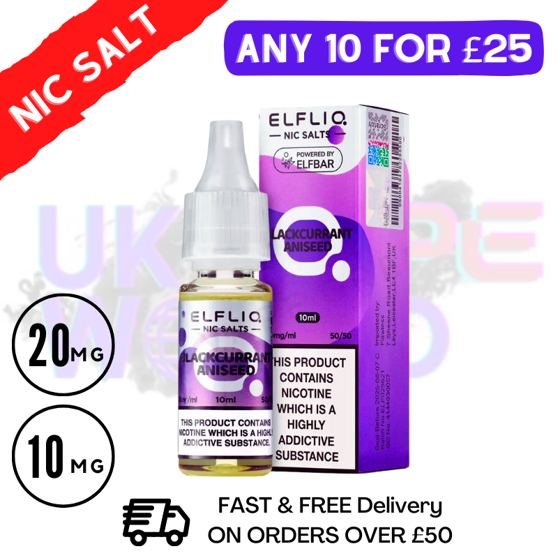 Shop ElfLiq 'Blackcurrant Aniseed' Nic Salt 10ML eLiquid Online - UK Vape World