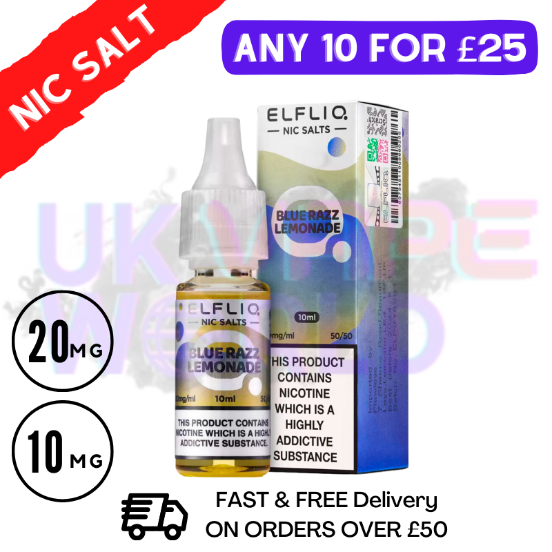 ElfLiq 'Blue Sour Raspberry' Nic Salt 10ML eLiquid - 10 For 25