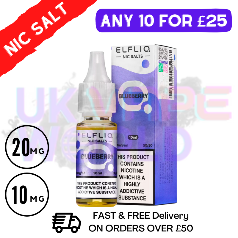 Shop Blueberry elfliq Elf Bar Eliquid Nic Salt 10ML Online eLiquid - UK Vape World 