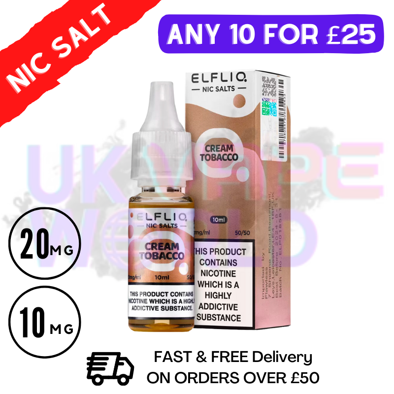 Shop ElfLiq 'Cream Tobacco' Nic Salt 10ML eLiquid ONLINE - UK Vape World