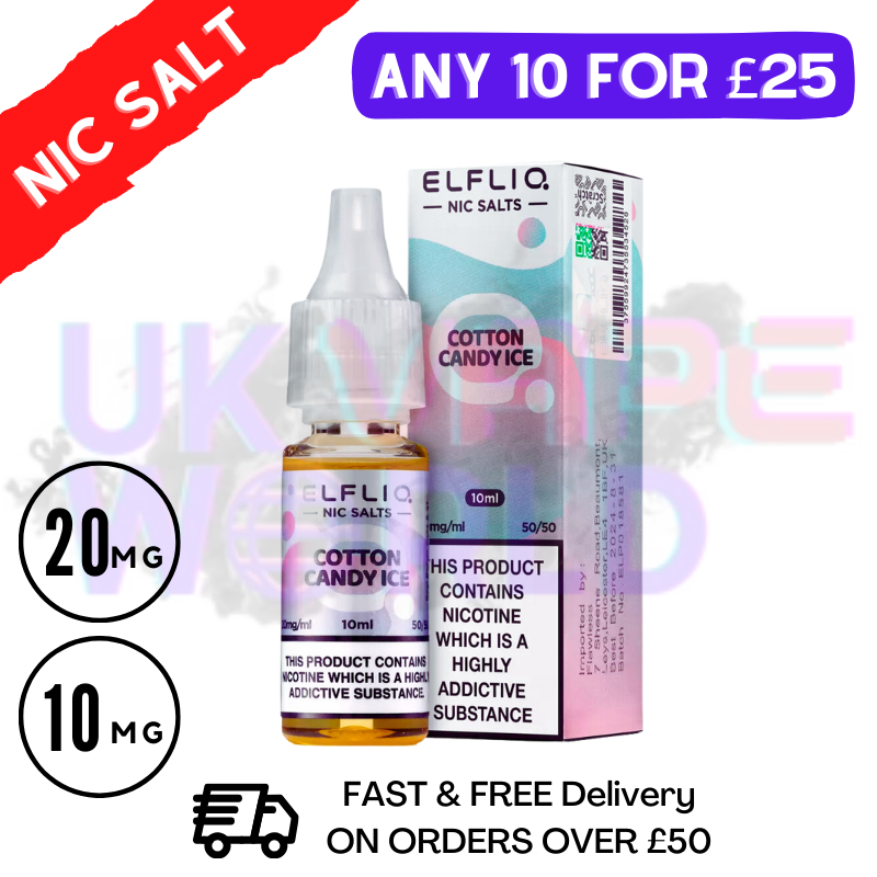 Shop ElfLiq 'Cotton Candy' Nic Salt 10ML eLiquid Online - UK Vape World