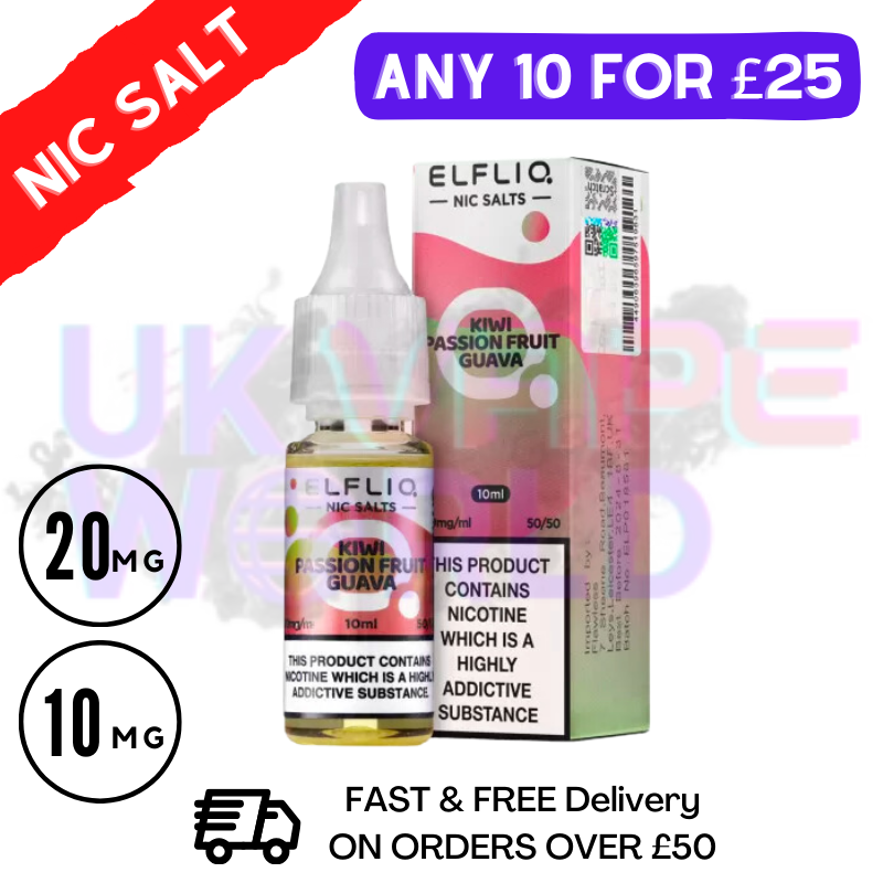 Shop ElfLiq 'Kiwi Passion Fruit Guava' Nic Salt 10ML eLiquid Online - UK Vape World