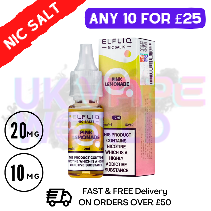 Shop ElfLiq 'Pink Lemonade' Nic Salt 10ML eLiquid Online - UK Vape World