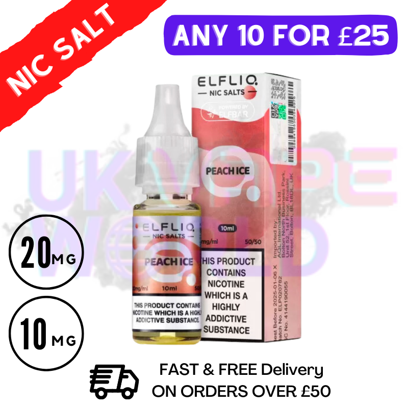Shop ElfLiq 'Peach ICE' Nic Salt 10ML eLiquid Online - UK Vape World