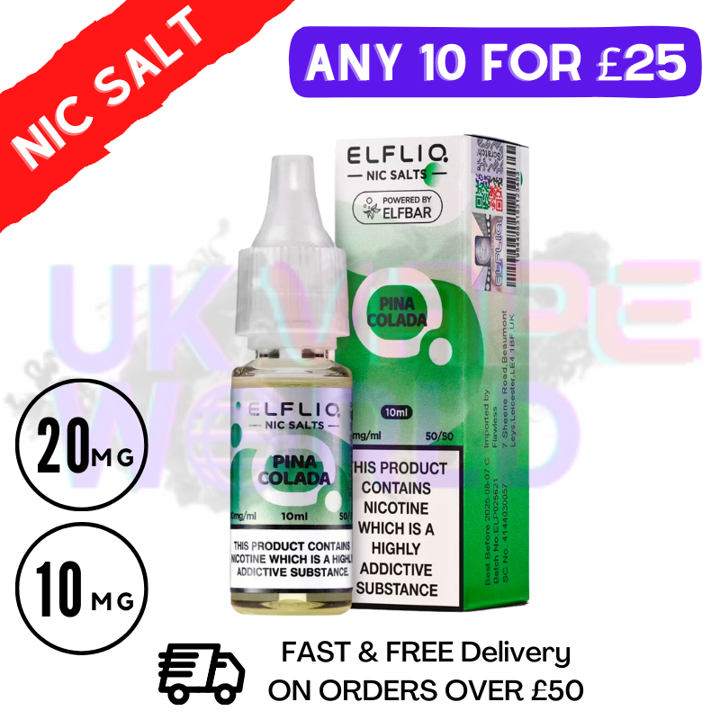 ElfLiq 'Pina Colada' Nic Salt 10ML eLiquid - 10 For 25 ElfLiq 'Pina Colada' Nic Salt 10ML eLiquid - 10 For 25
