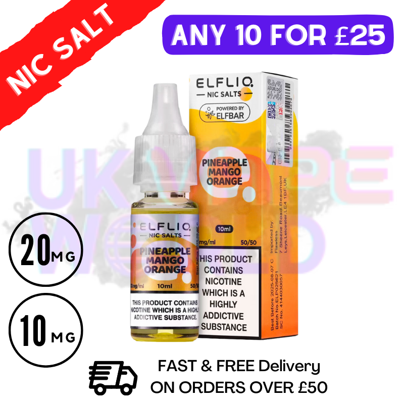 Shop ElfLiq 'Pineapple Mango Orange' Nic Salt 10ML eLiquid Online - UK Vape World