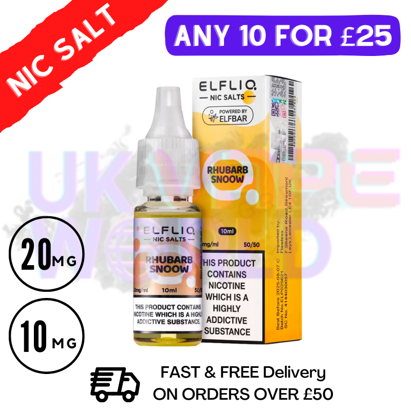 Shop ElfLiq 'Rhubarb Snoow' Nic Salt 10ML eLiquid ONLINE - UK Vape World