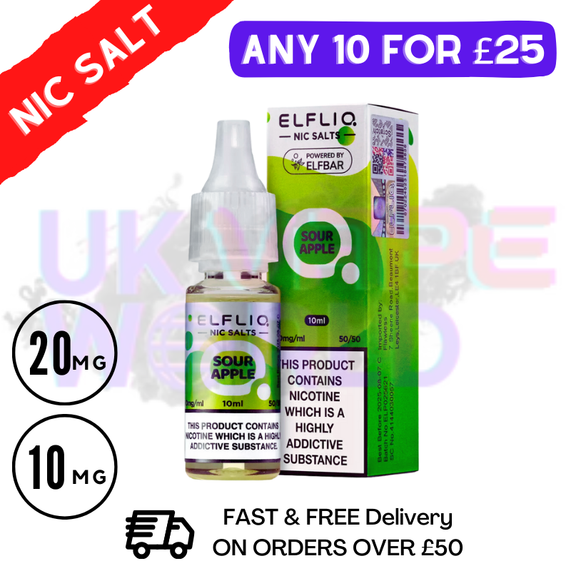 ElfLiq 'Sour Apple' Nic Salt 10ML eLiquid - UK Vape World