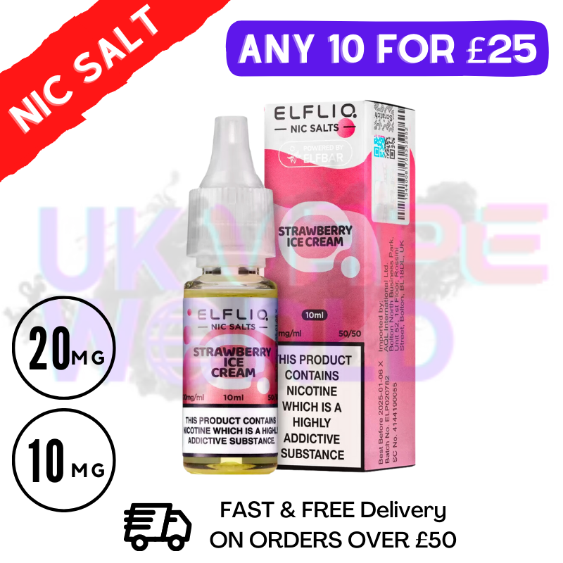 Shop ElfLiq 'Strawberry ICE CREAM' Nic Salt 10ML eLiquid online - UK Vape World