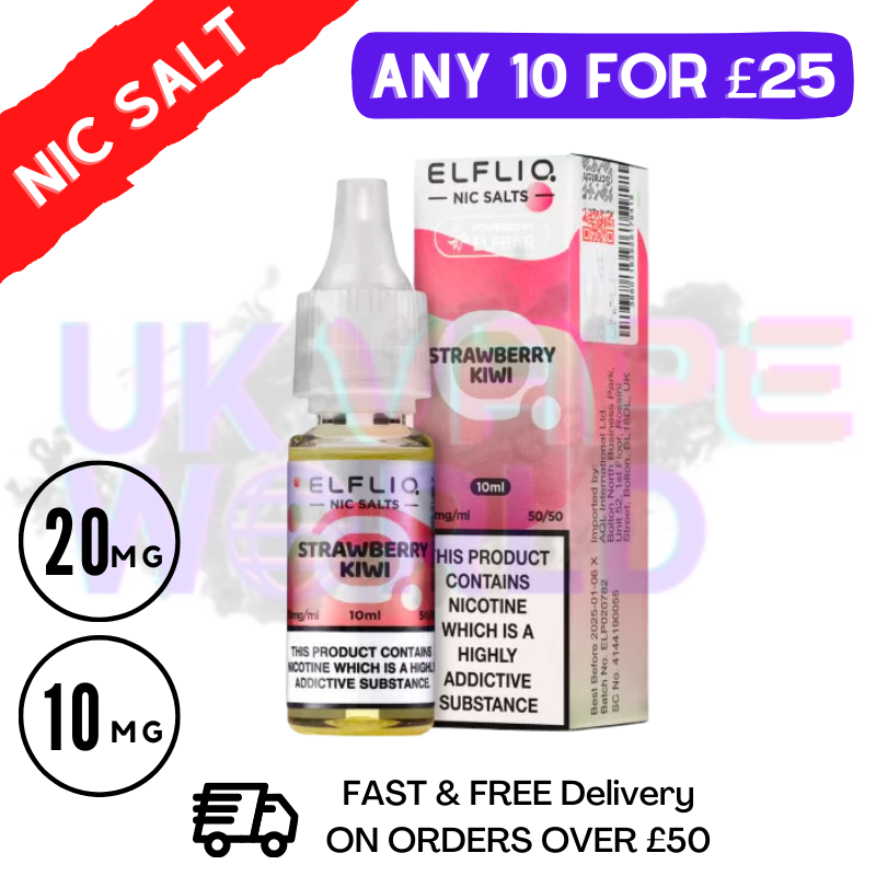 Shop ElfLiq 'Strawberry Kiwi' Nic Salt 10ML eLiquid Online - UK Vape World