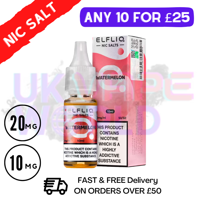 Shop ElfLiq 'Watermelon' Nic Salt 10ML eLiquid - UK Vape World