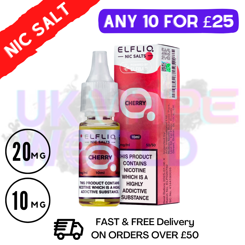 Shop ElfLiq 'Cherry' Nic Salt 10ML eLiquid Online - UK Vape World