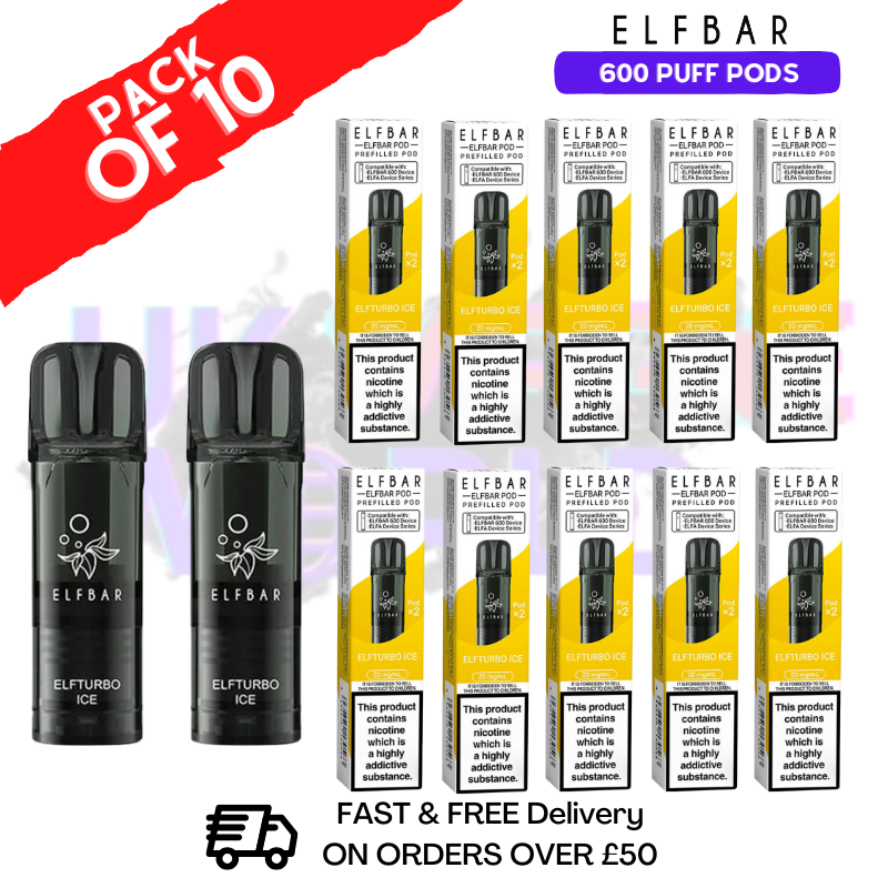 Elf Bar 600 Puff Elfturbo Ice Replacement Pods Box of 10 - ukvapeworld